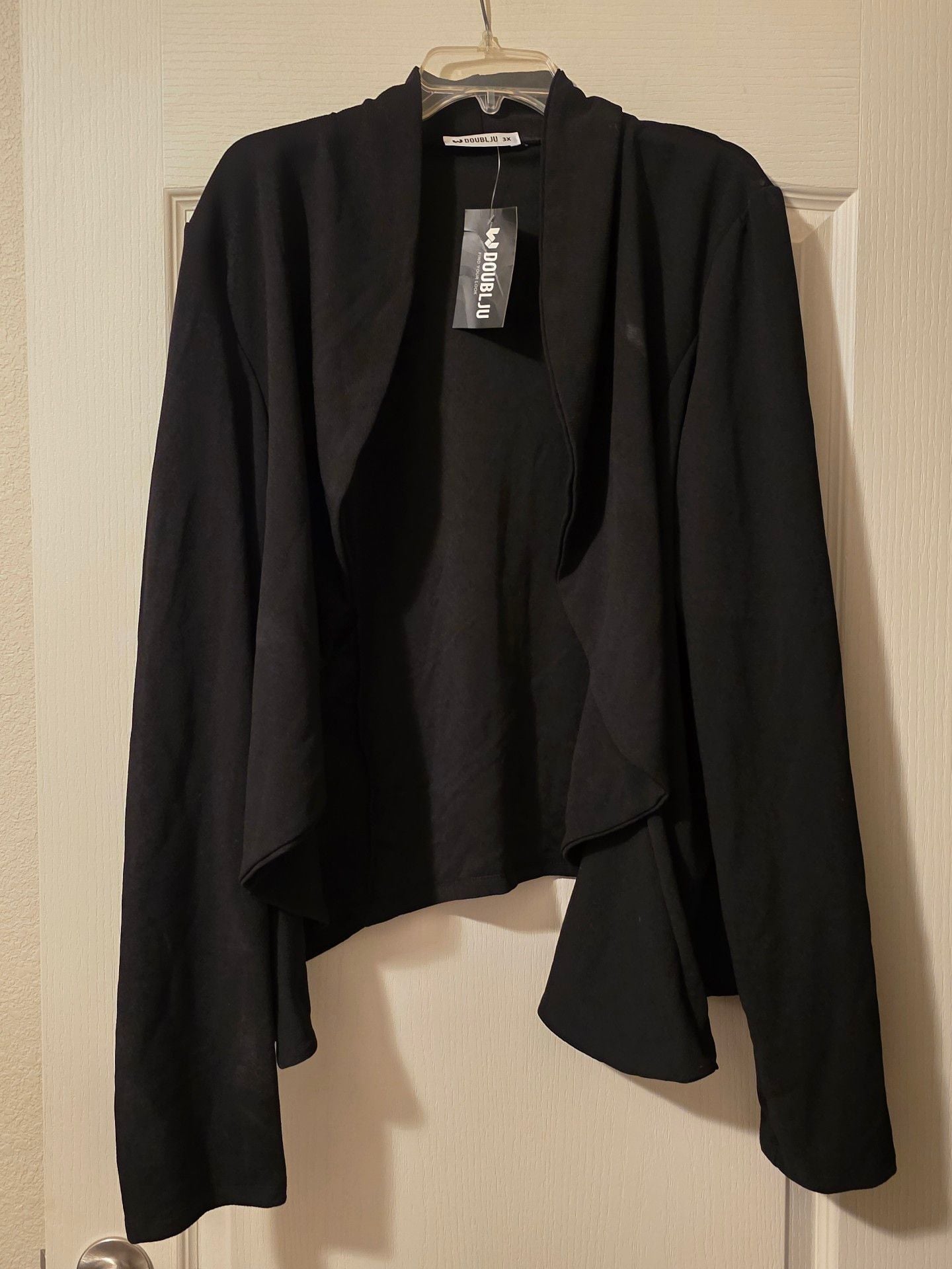 NWT Doublju Draped Open Front Cardigan Jacket Size 3X Black 2