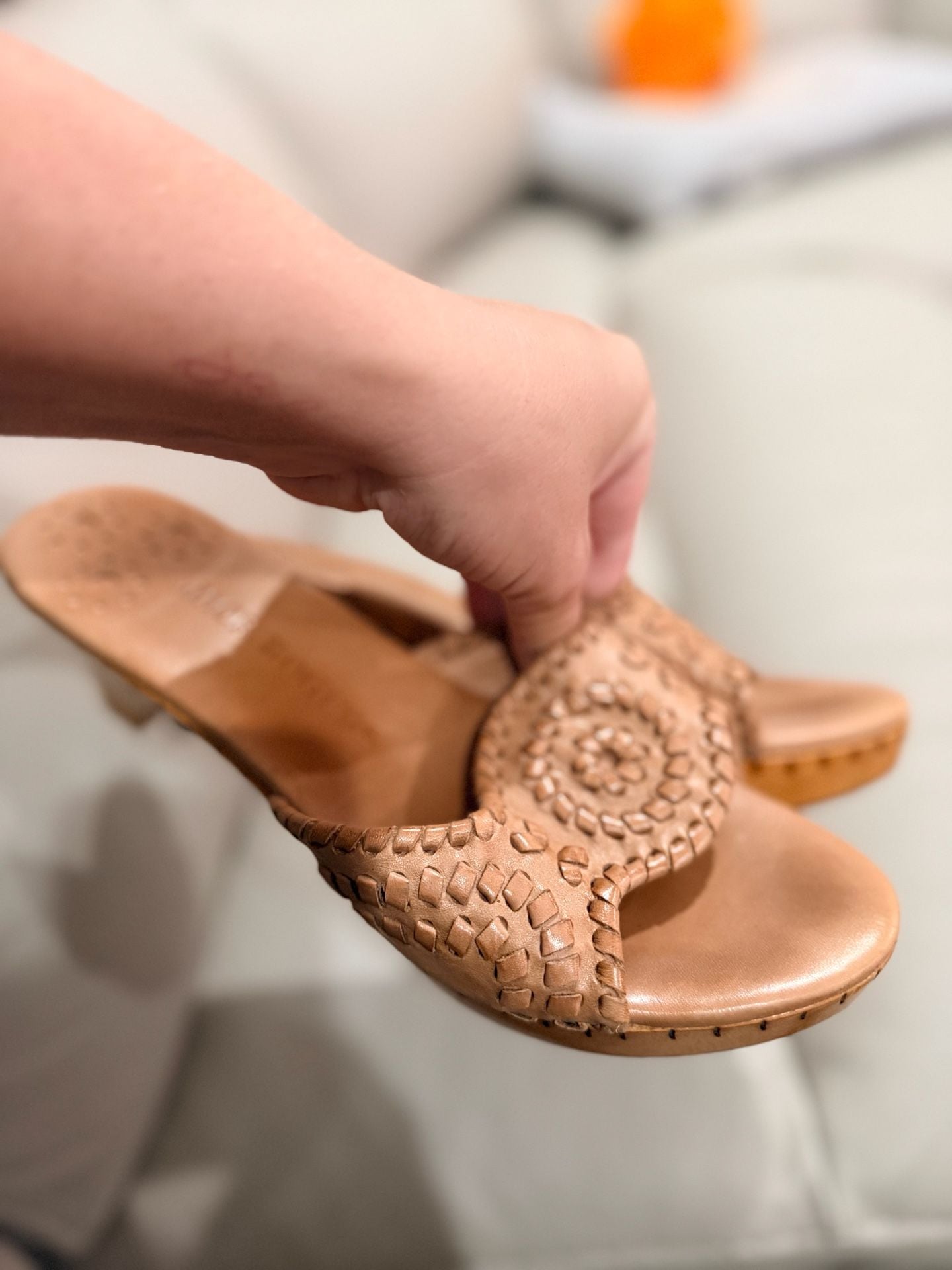 Jack Rogers Wedge Sandals Size 7M Tan Leather Woven Slides 3