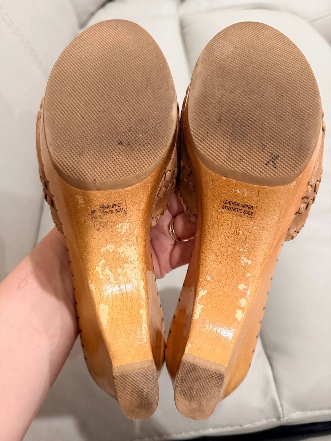Jack Rogers Wedge Sandals Size 7M Tan Leather Woven Slides 4