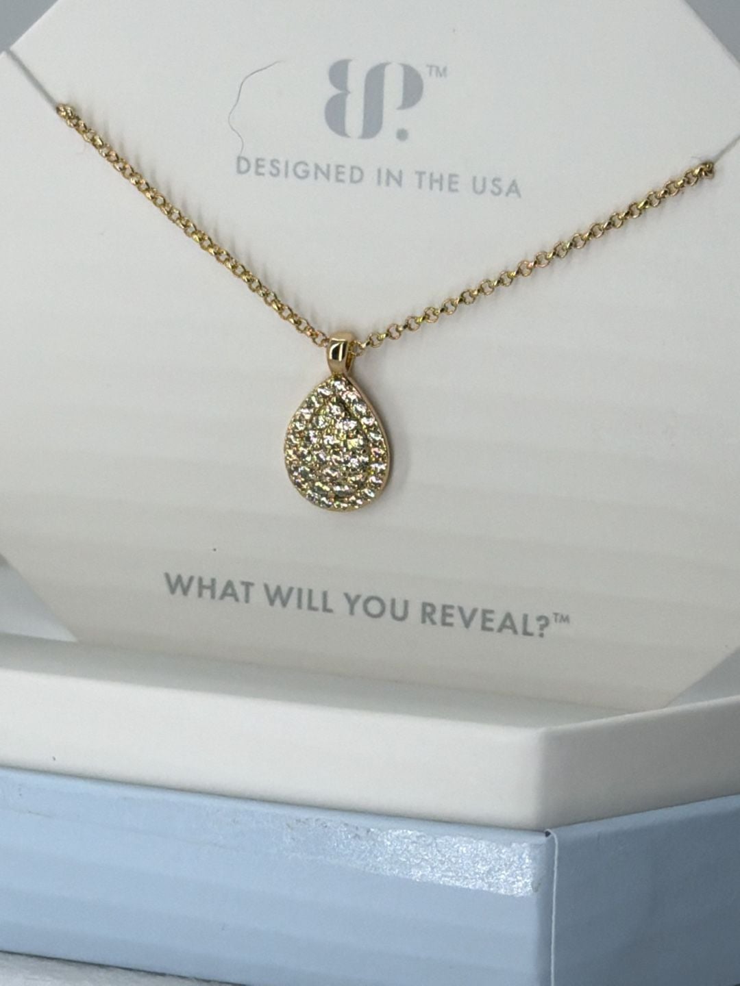BP Gold Pave Tear Drop Pendant Necklace Enchanted Memory Bringback 4