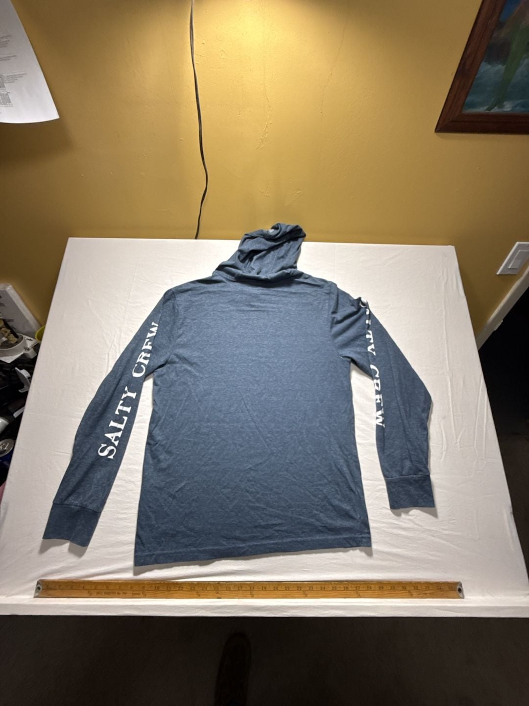 Salty Crew On Board Hood Sunshirt Size Large Blue Premium Technical Tee 8