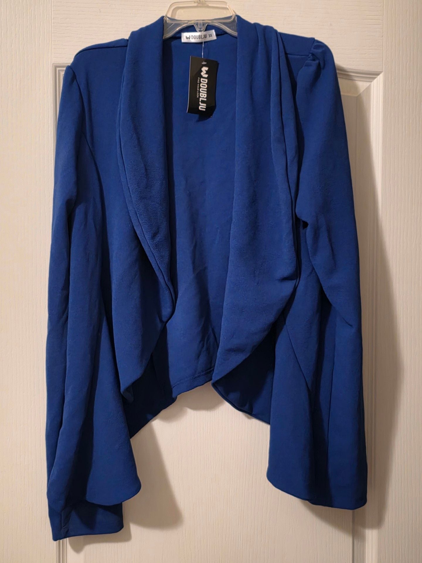 NWT Doublju Open Front Cardigan Size 3X Blue Shawl Collar Blazer Jacket 2