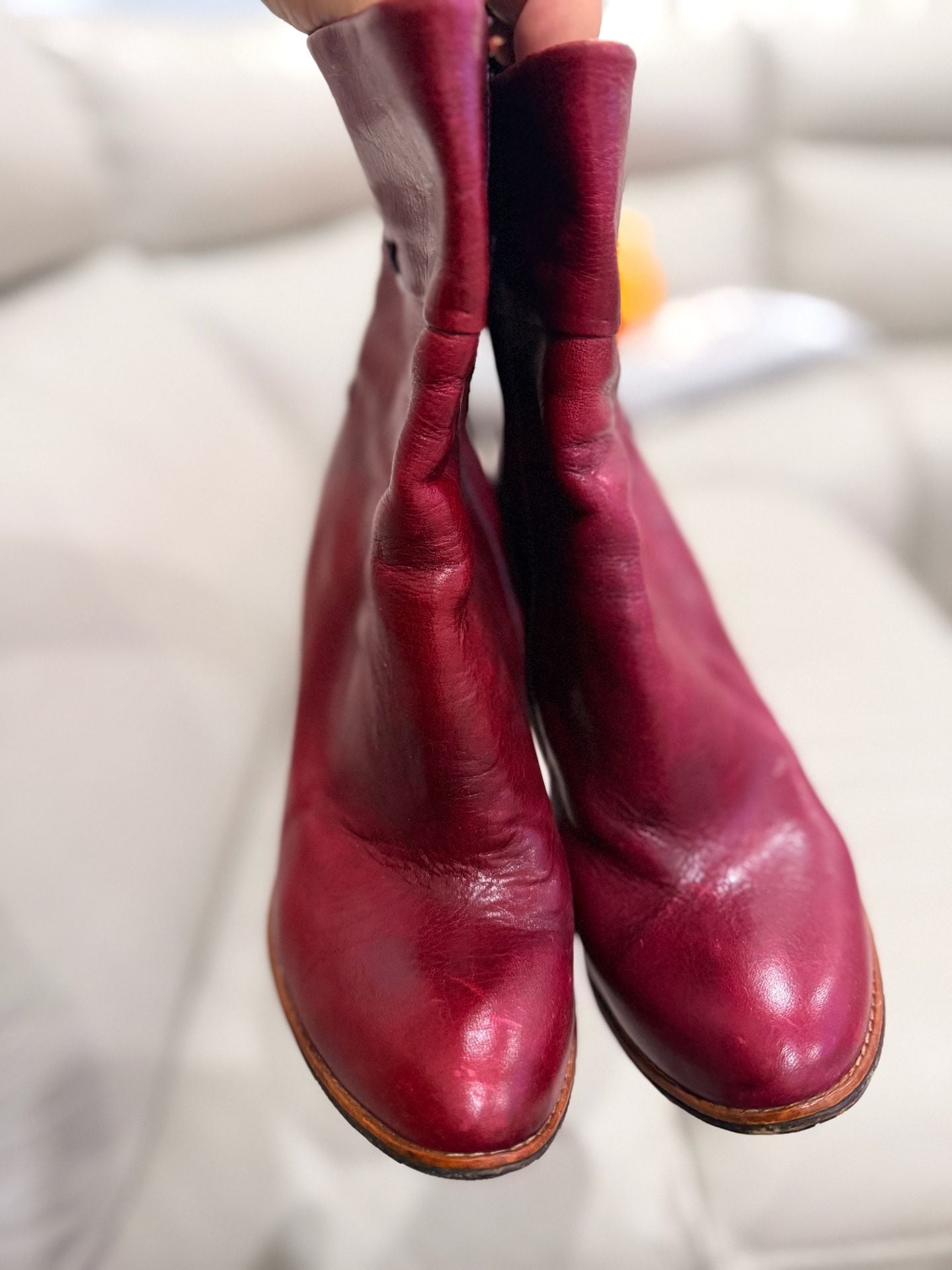 Costume National Leather Boots Size 36 Burgundy Red Block Heel 4