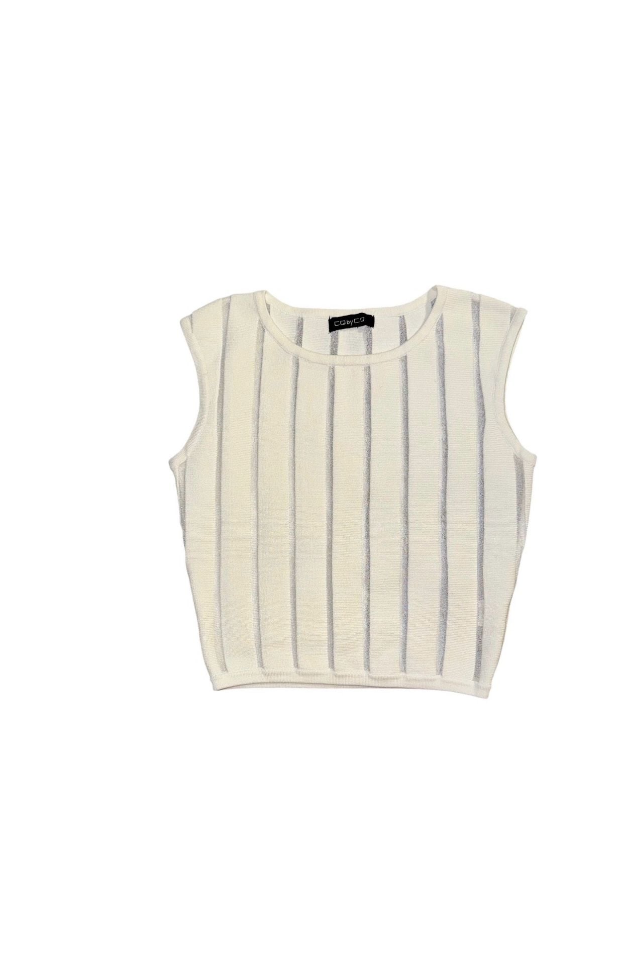 CQ by CQ Knit Tank Top Size S White Metallic Striped Sleeveless 2