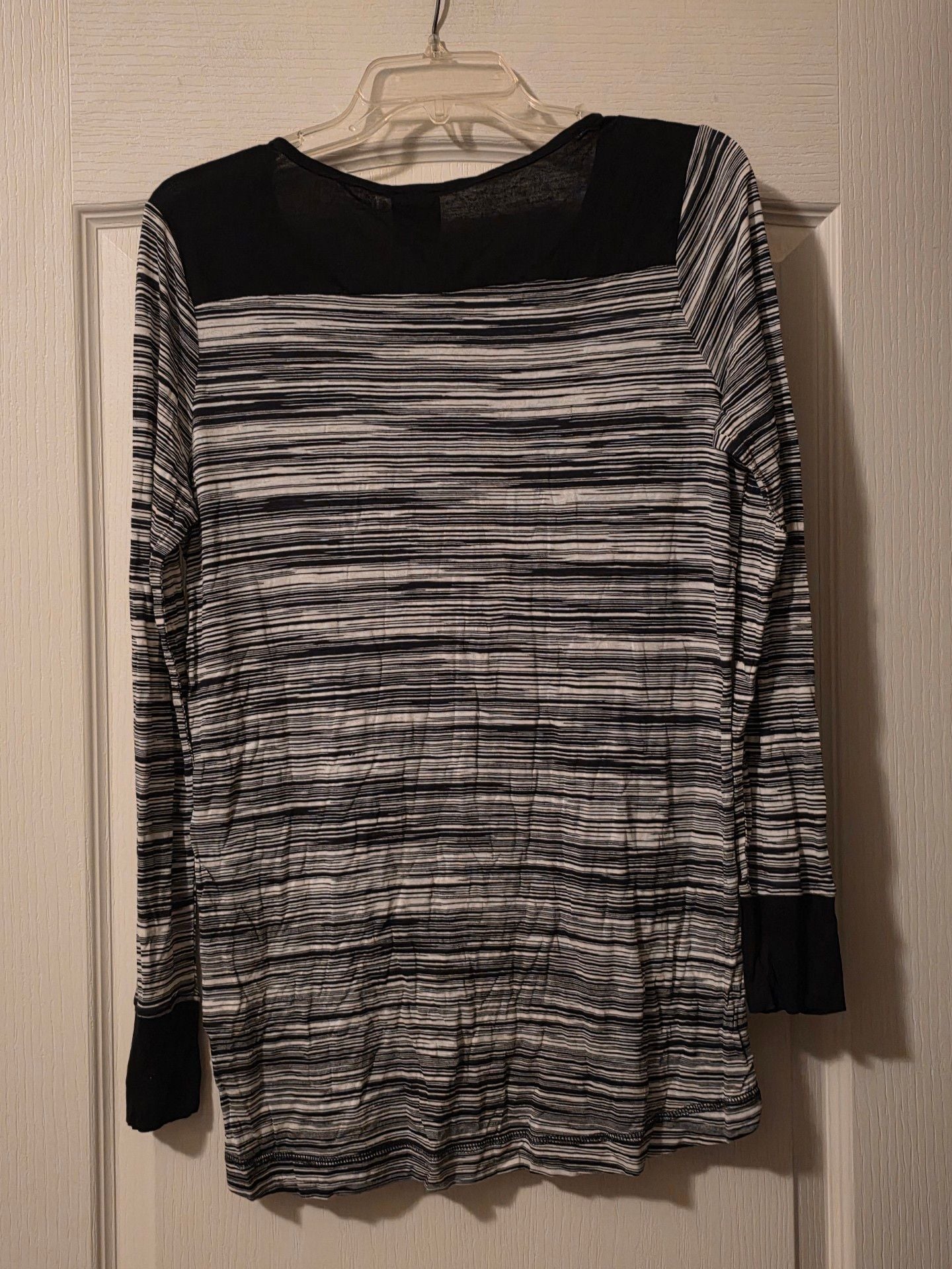 NWT Jones New York Sport Henley Shirt Size 0X Black Ivory Striped Long Sleeves 5