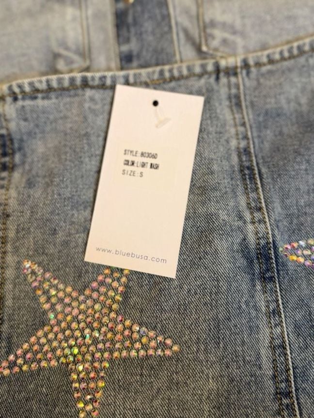 Blue B Halter Denim Mini Dress Rhinestone Stars small/medium 8
