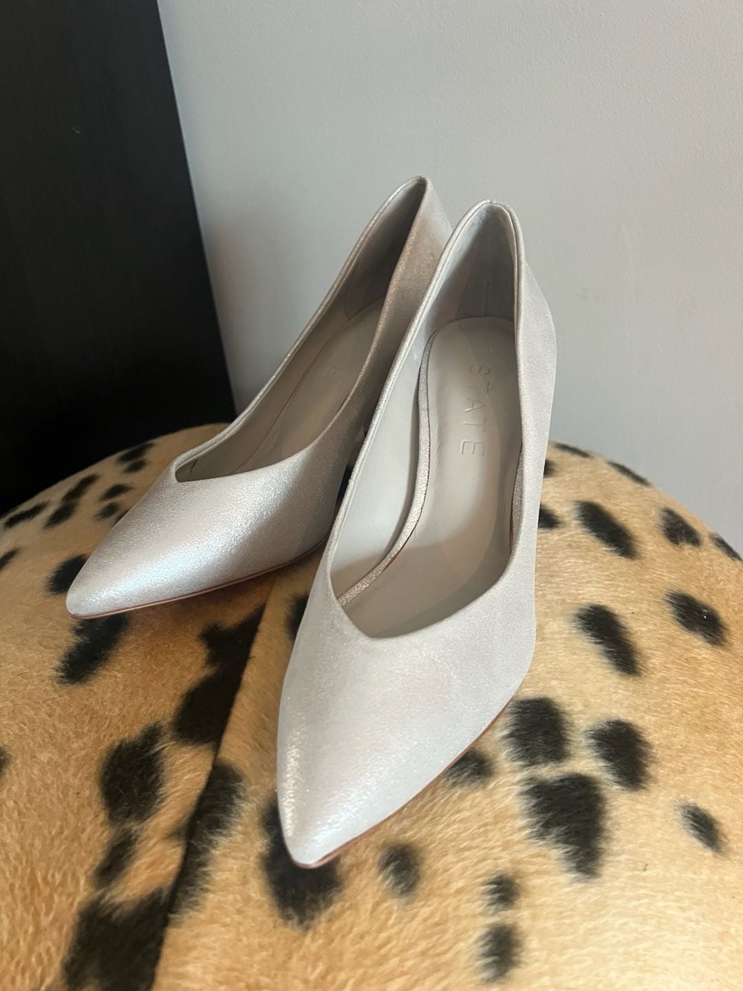 1.State Silver Block Heel Pumps Size 7.5 M Shimmer Pointed Toe 5