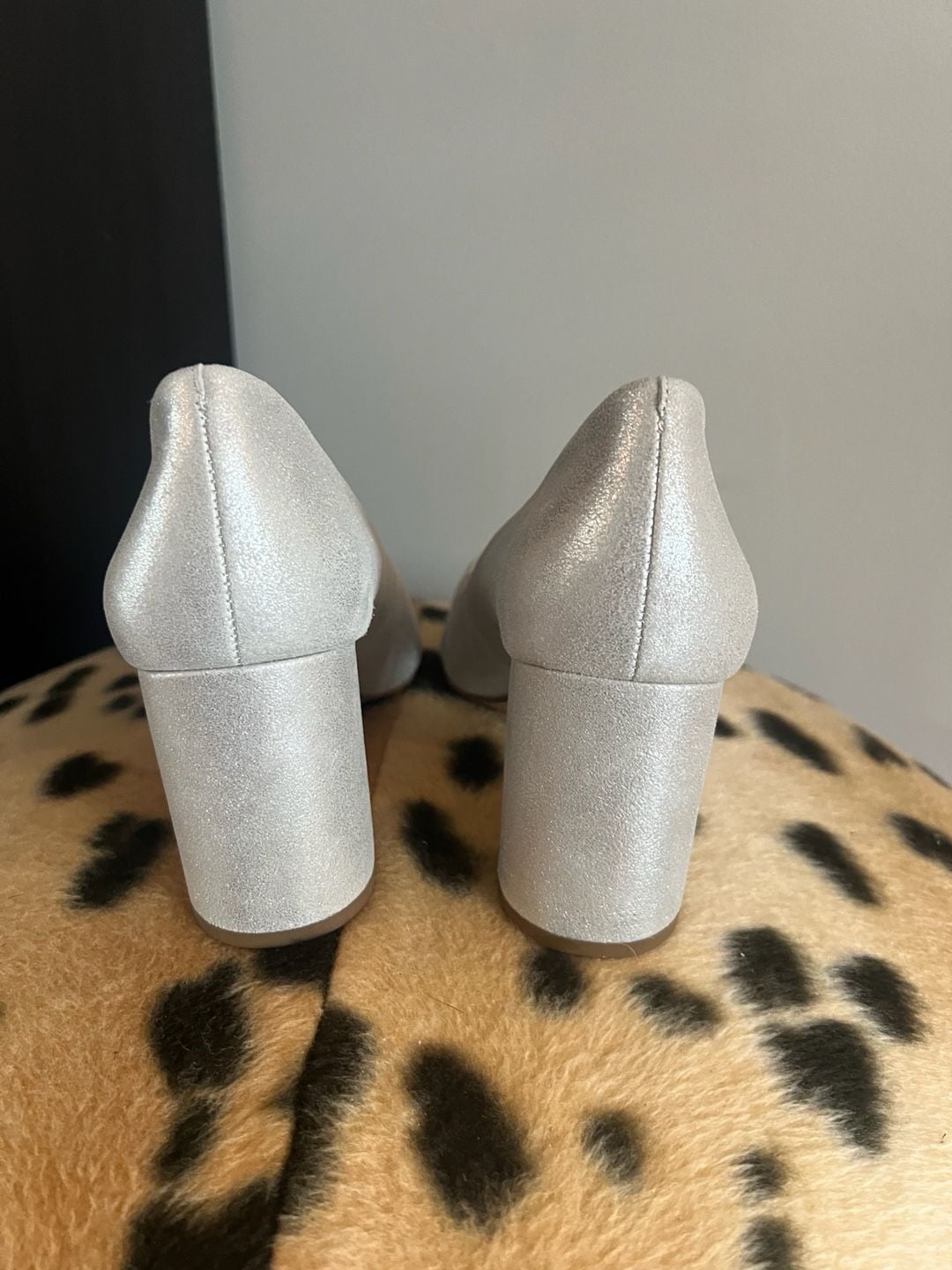 1.State Silver Block Heel Pumps Size 7.5 M Shimmer Pointed Toe 6