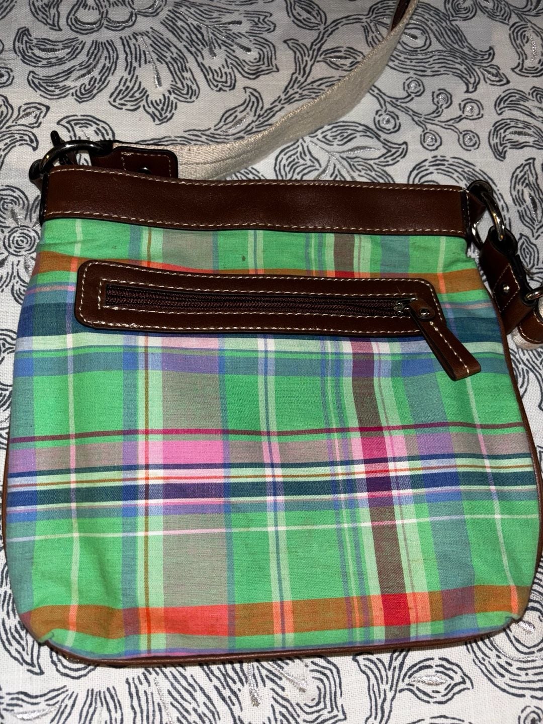 2000s Chaps Plaid Multicolor Crossbody Bag with Brown Trim Colorful Y2K  7