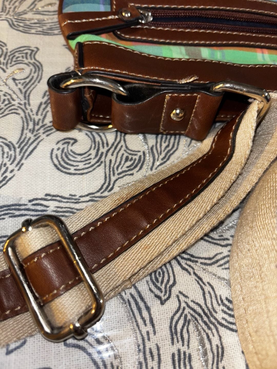2000s Chaps Plaid Multicolor Crossbody Bag with Brown Trim Colorful Y2K  9