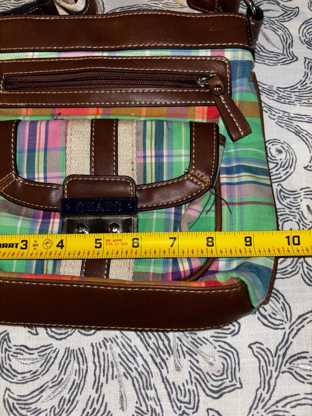 2000s Chaps Plaid Multicolor Crossbody Bag with Brown Trim Colorful Y2K  11