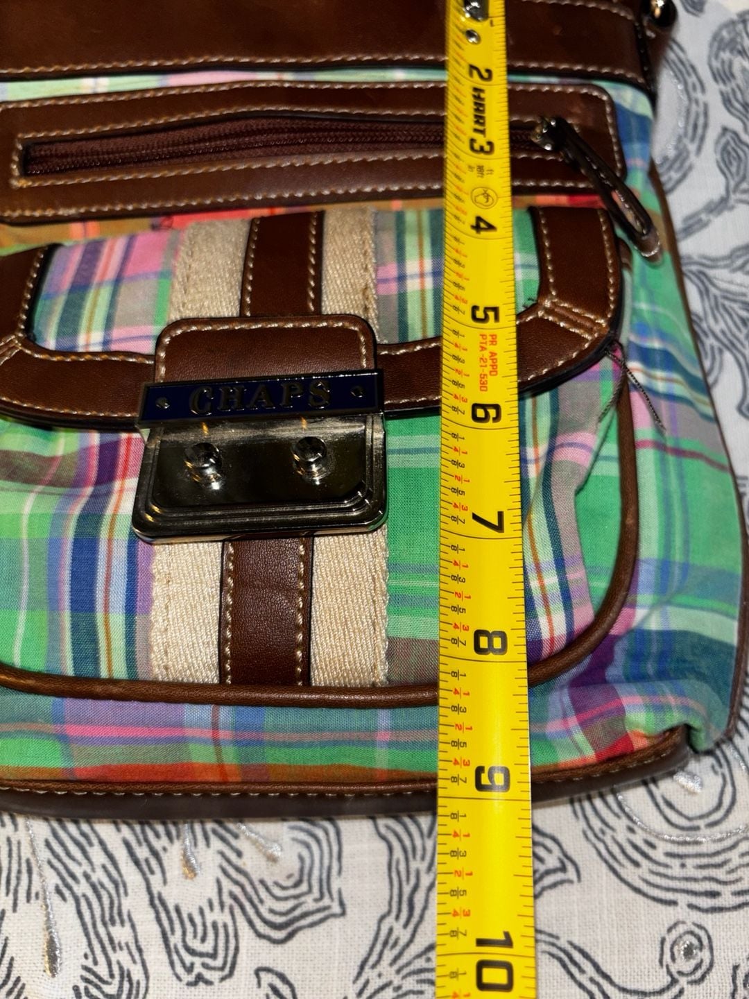 2000s Chaps Plaid Multicolor Crossbody Bag with Brown Trim Colorful Y2K  12