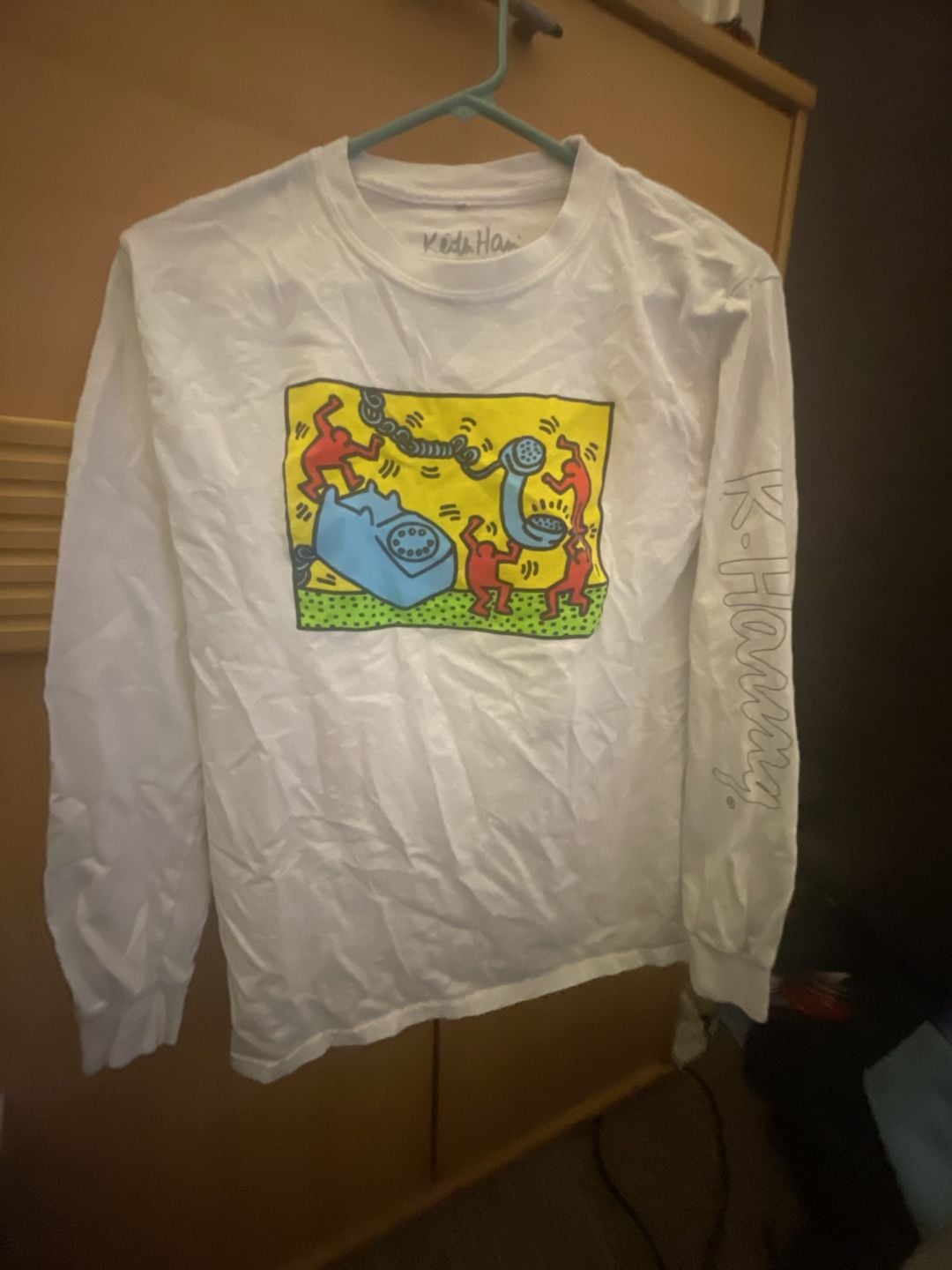 Keith Haring Long Sleeve Graphic T-Shirt Size S White Telephone Art 2