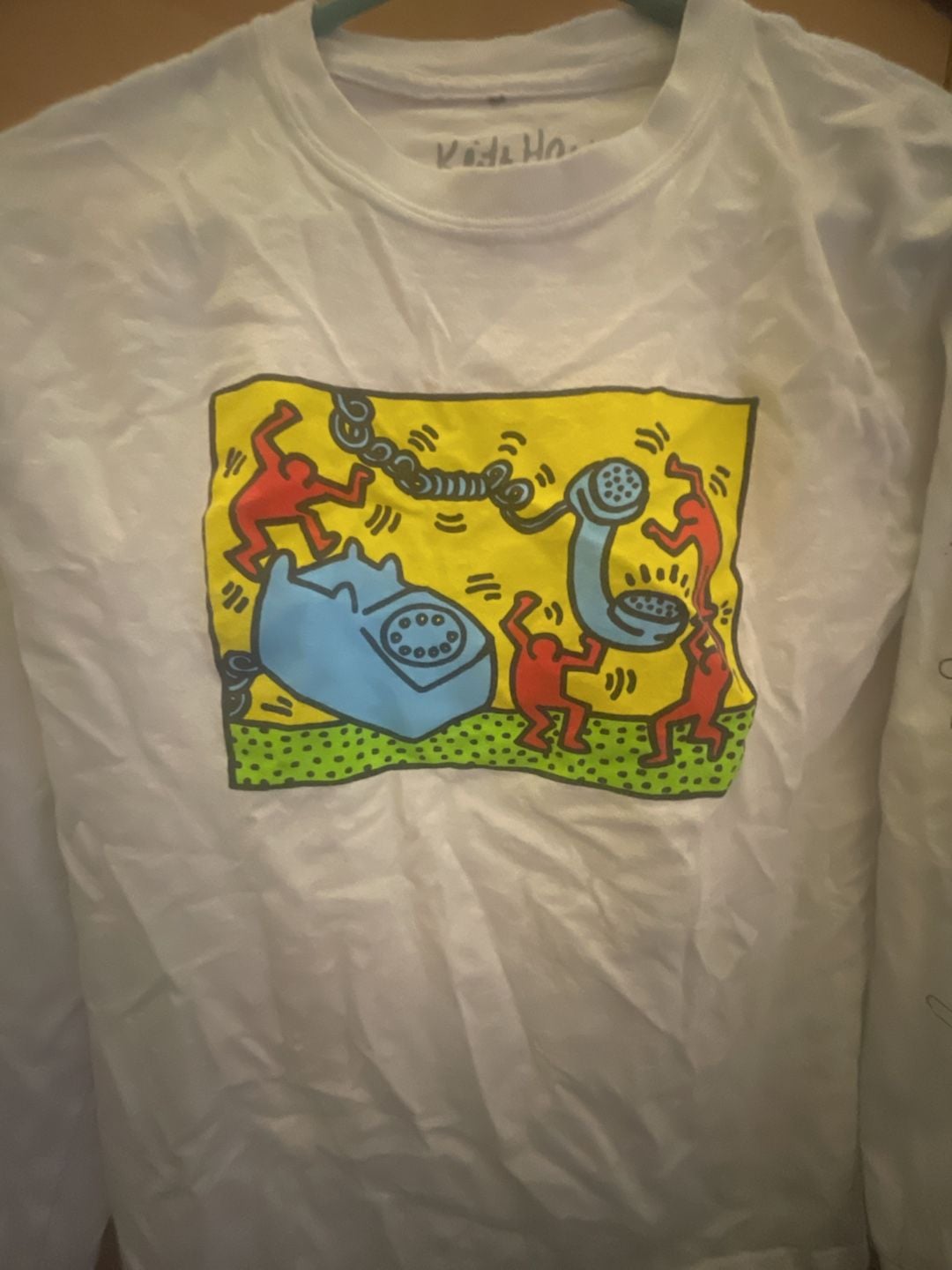 Keith Haring Long Sleeve Graphic T-Shirt Size S White Telephone Art 3