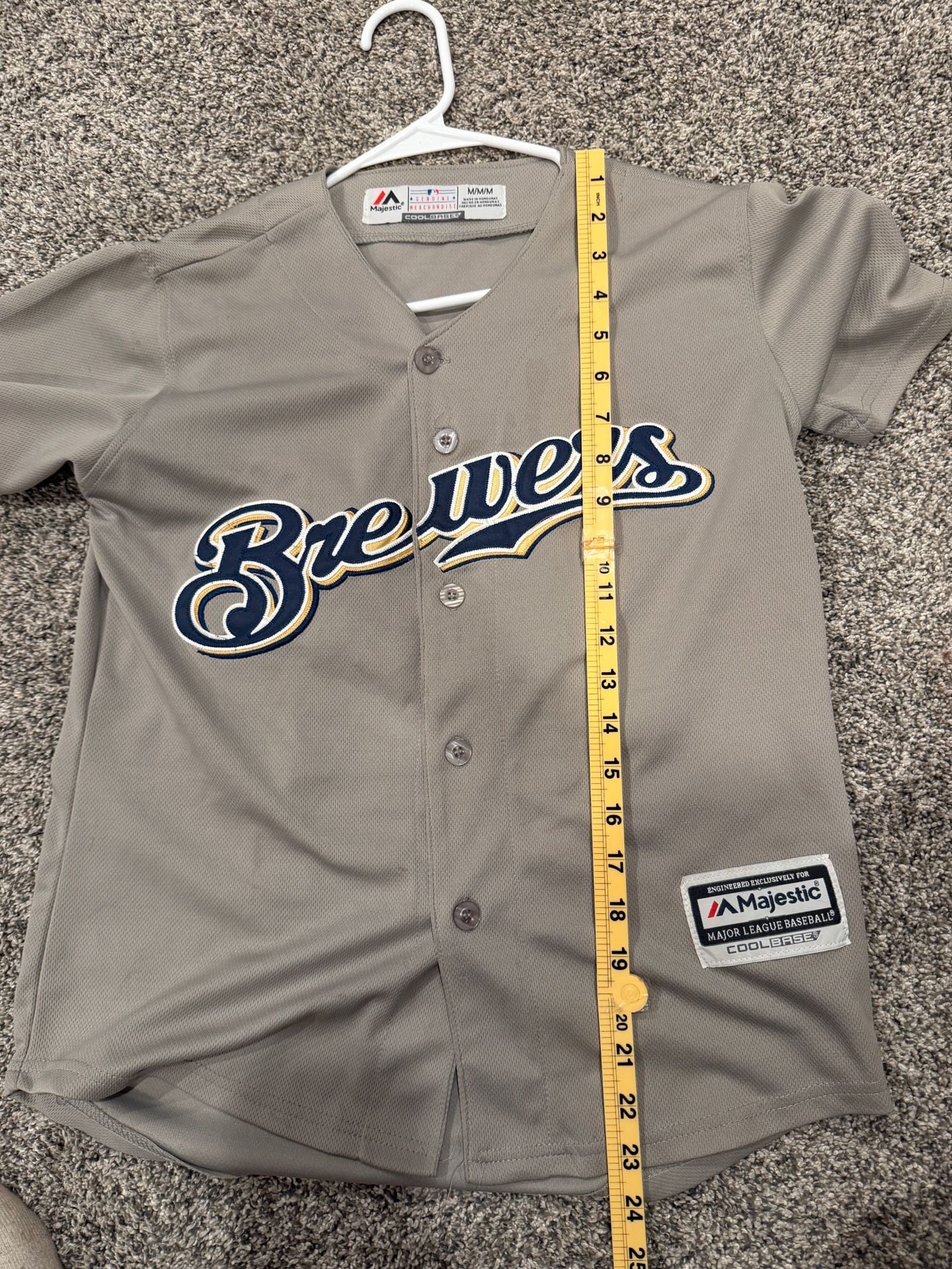 Majestic Milwaukee Brewers Baseball Jersey Size youth M Gray Spring 70 8