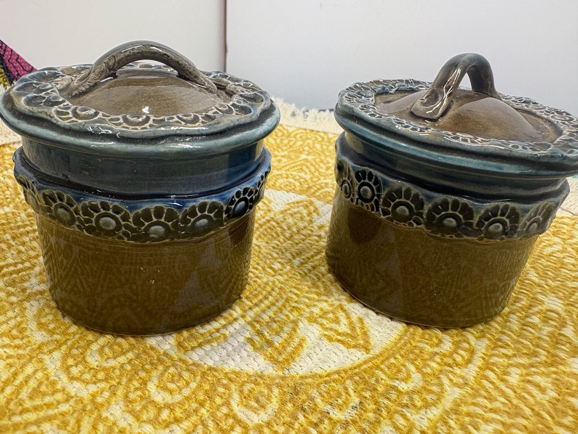 Rosenthal Bjorn Wiinblad Brotzeit Stoneware Mini Canisters Brown Blue - Set of 2 3