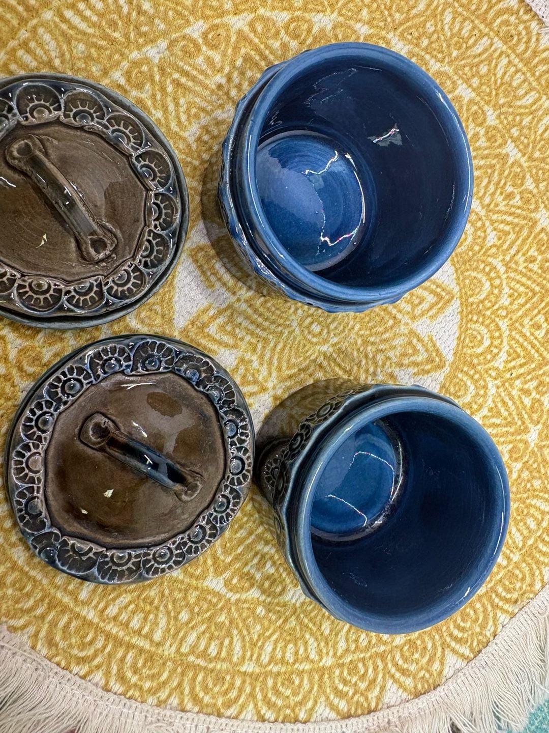 Rosenthal Bjorn Wiinblad Brotzeit Stoneware Mini Canisters Brown Blue - Set of 2 4