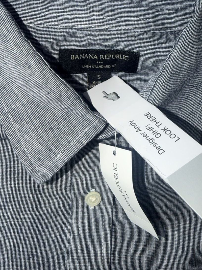 Banana Republic Linen Standard Fit Shirt Size S Blue Stripe Long Sleeve 5
