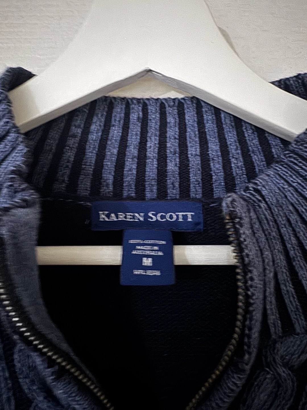 Karen Scott Full Zip Sweater Size M Blue Cable Knit 3