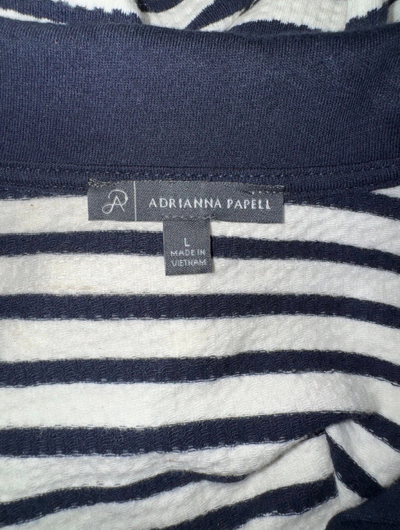 Adrianna Papell Striped Polo Shirt Size L Navy White Short Sleeve V-Neck 3