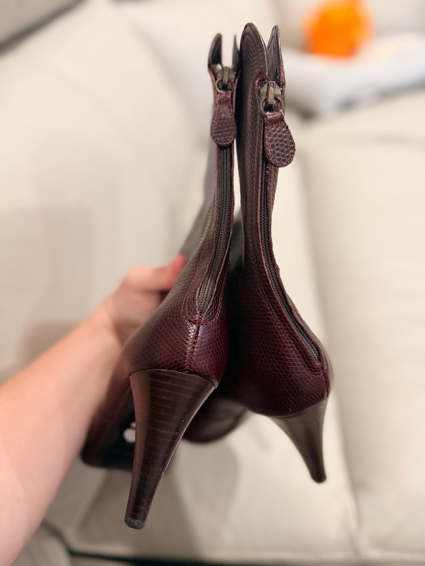 Cole Haan Boots Size 7 B Burgundy Snake Embossed Leather Heels 4