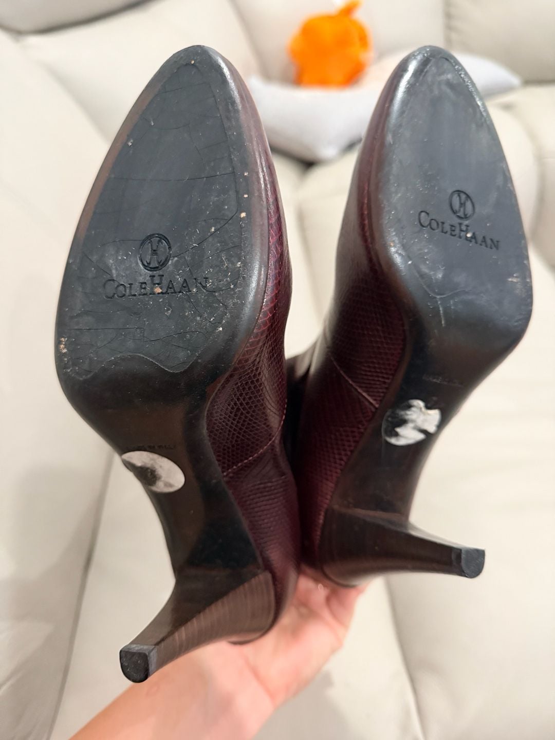 Cole Haan Boots Size 7 B Burgundy Snake Embossed Leather Heels 5