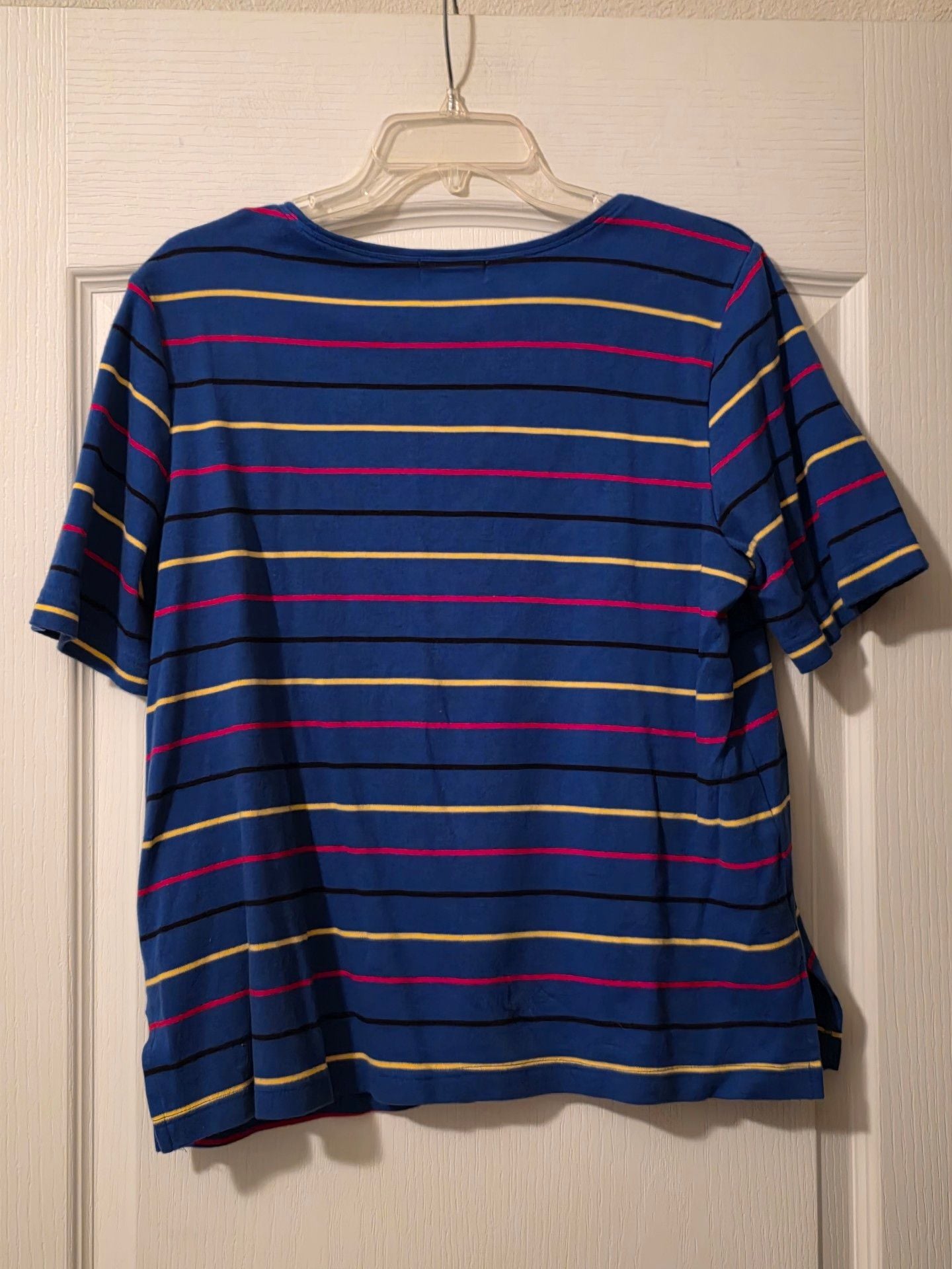 August Max Woman Striped Knit Shirt Size 1X Blue Red Yellow Short Sleeve 3