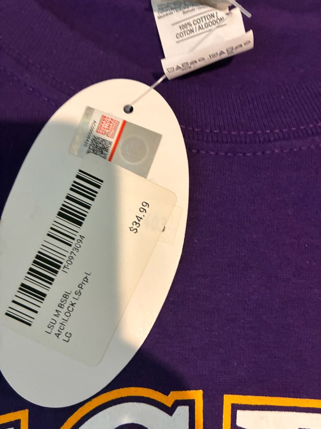 LSU Tigers Baseball Long Sleeve T-Shirt Purple New With Tags 4