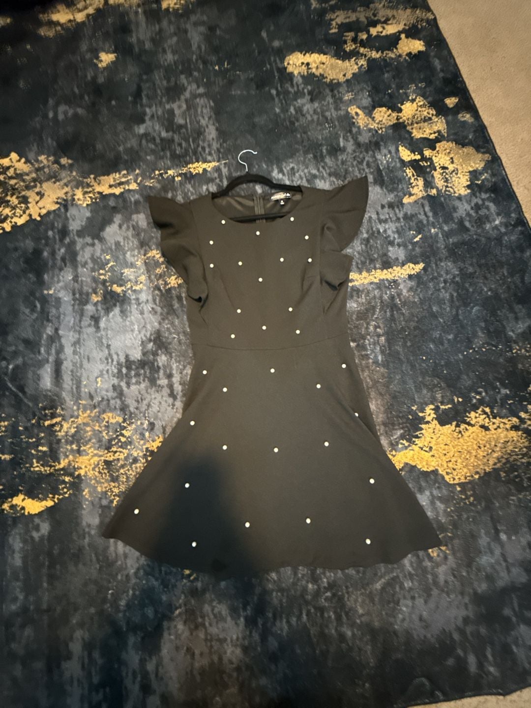Midnight Doll Flutter Sleeve Pearl Dress Size M Black 2
