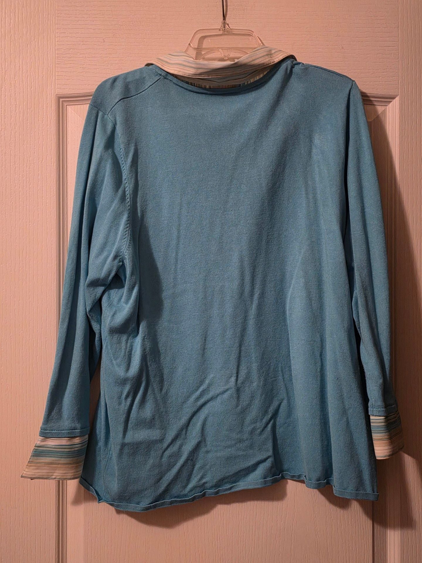 Fred David Layered Look 2fer Sweater Size 2X Blue Striped Collar Top 3
