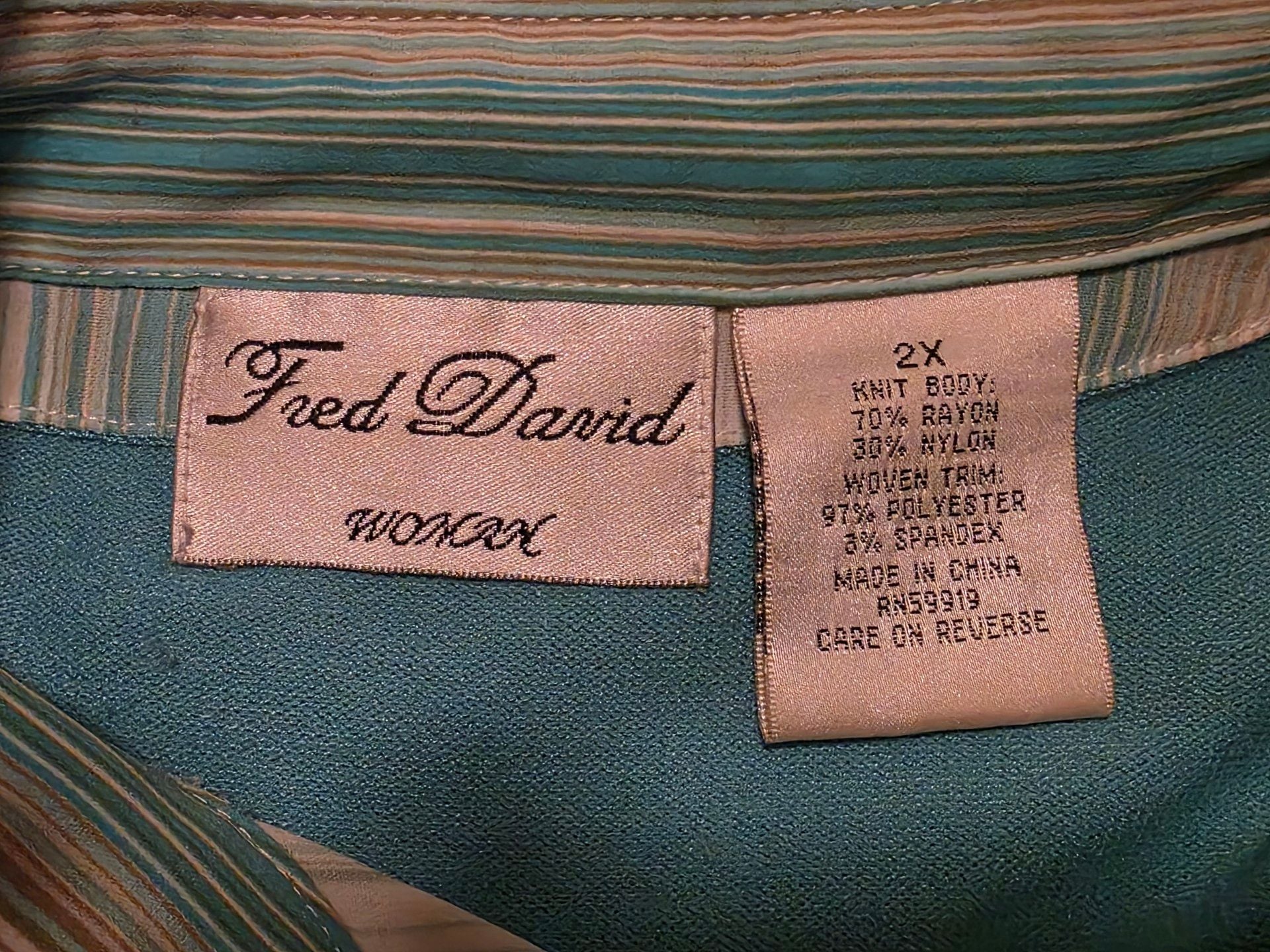 Fred David Layered Look 2fer Sweater Size 2X Blue Striped Collar Top 4