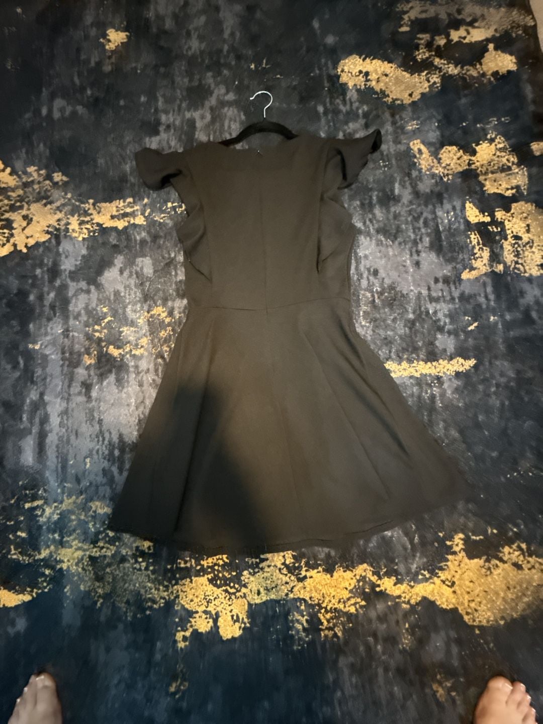 Midnight Doll Flutter Sleeve Pearl Dress Size M Black 5
