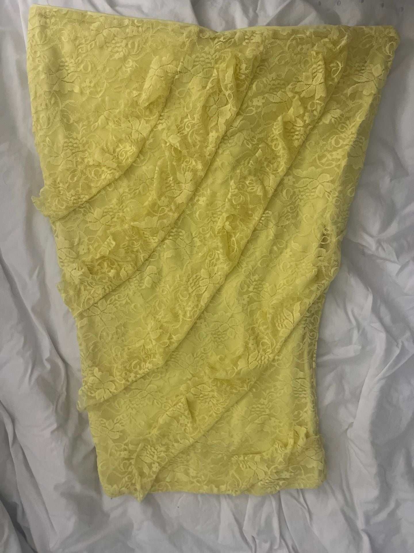 The Vintage Shop Dress Size L Yellow Lace Ruffle Strapless 1