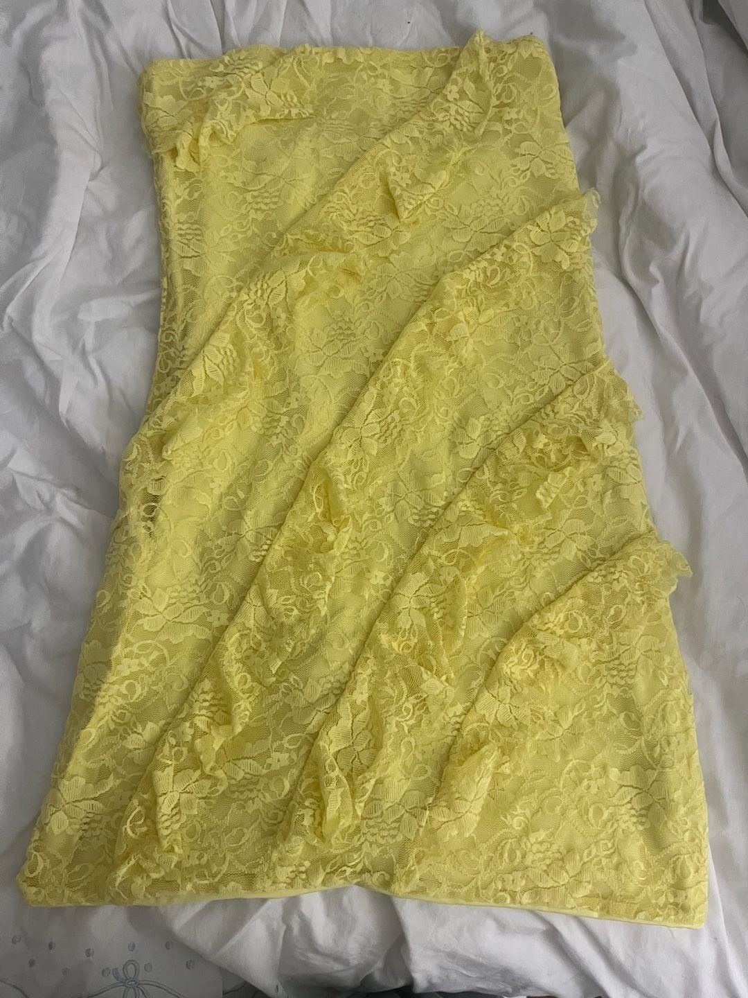 The Vintage Shop Dress Size L Yellow Lace Ruffle Strapless 2