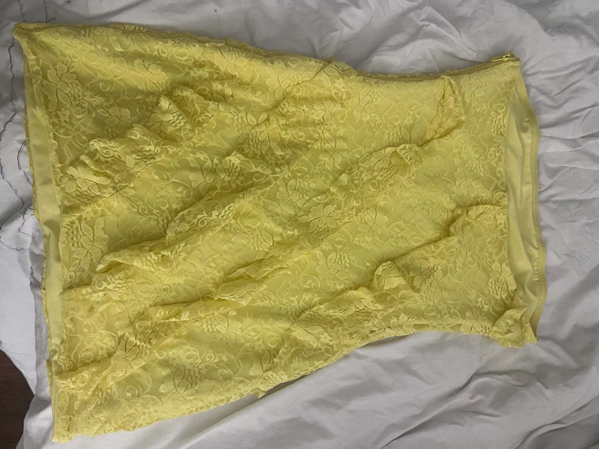 The Vintage Shop Dress Size L Yellow Lace Ruffle Strapless 4