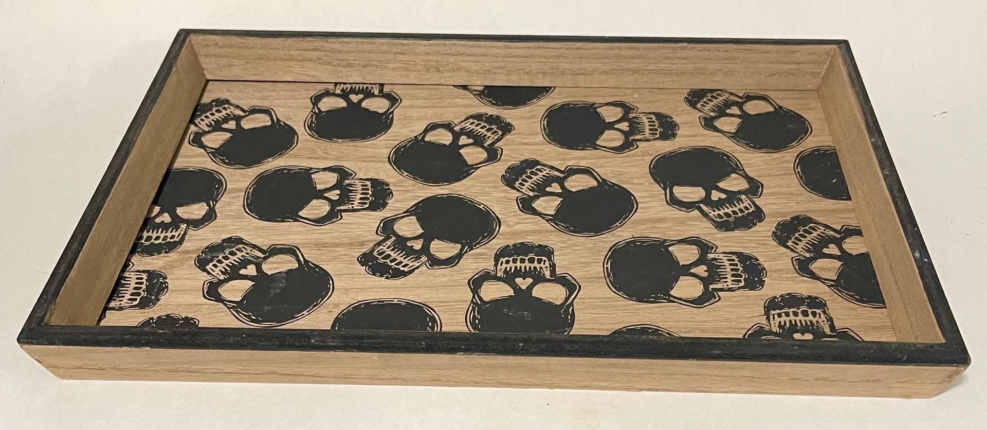 Skull Serving Platter 14 x 9.45 In Wood Tray Gothic Halloween 1