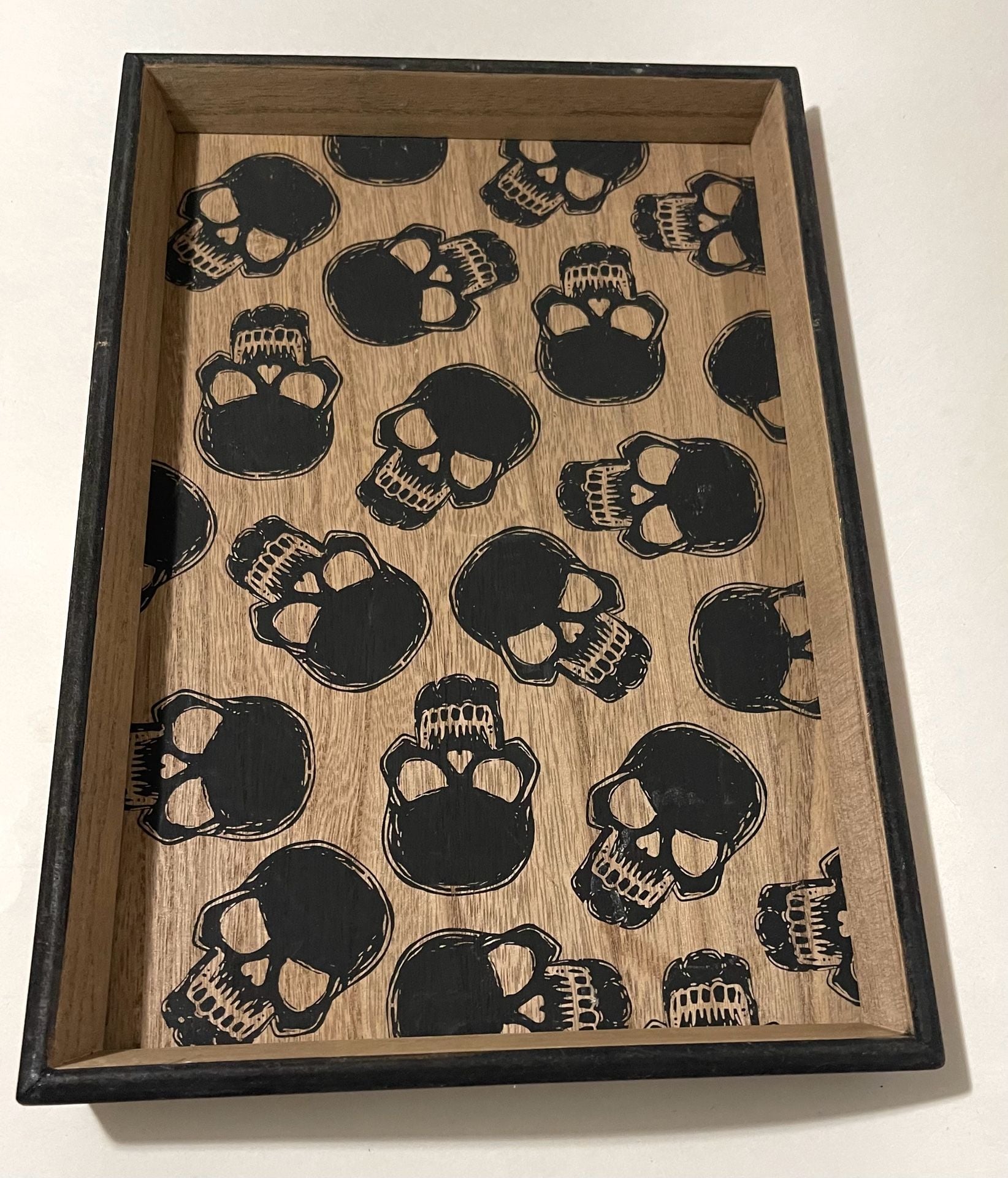 Skull Serving Platter 14 x 9.45 In Wood Tray Gothic Halloween 2