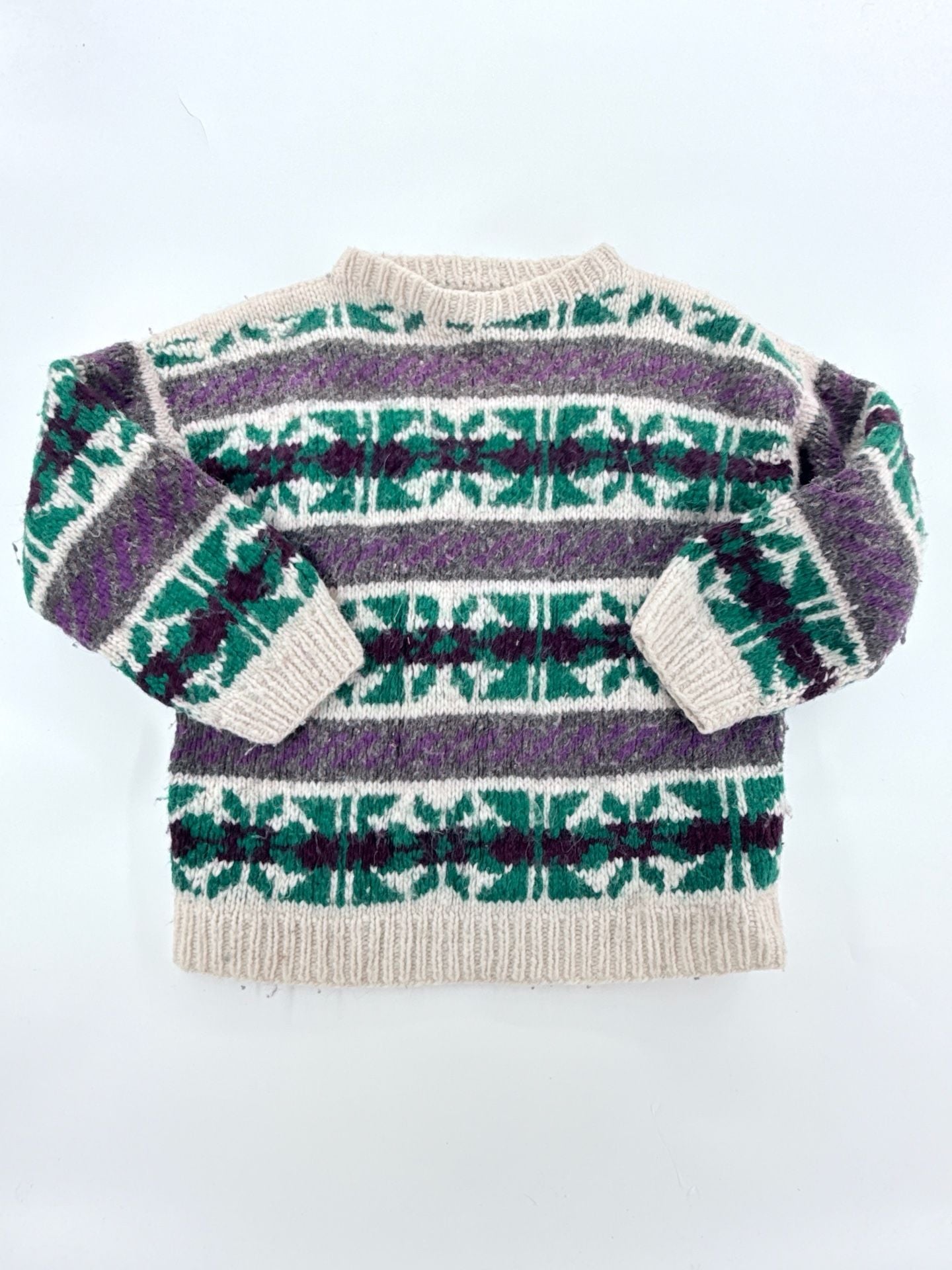Vintage World Of Wool Wool Sweater Fair Isle Geometric Chunky Knit Pullover L 2