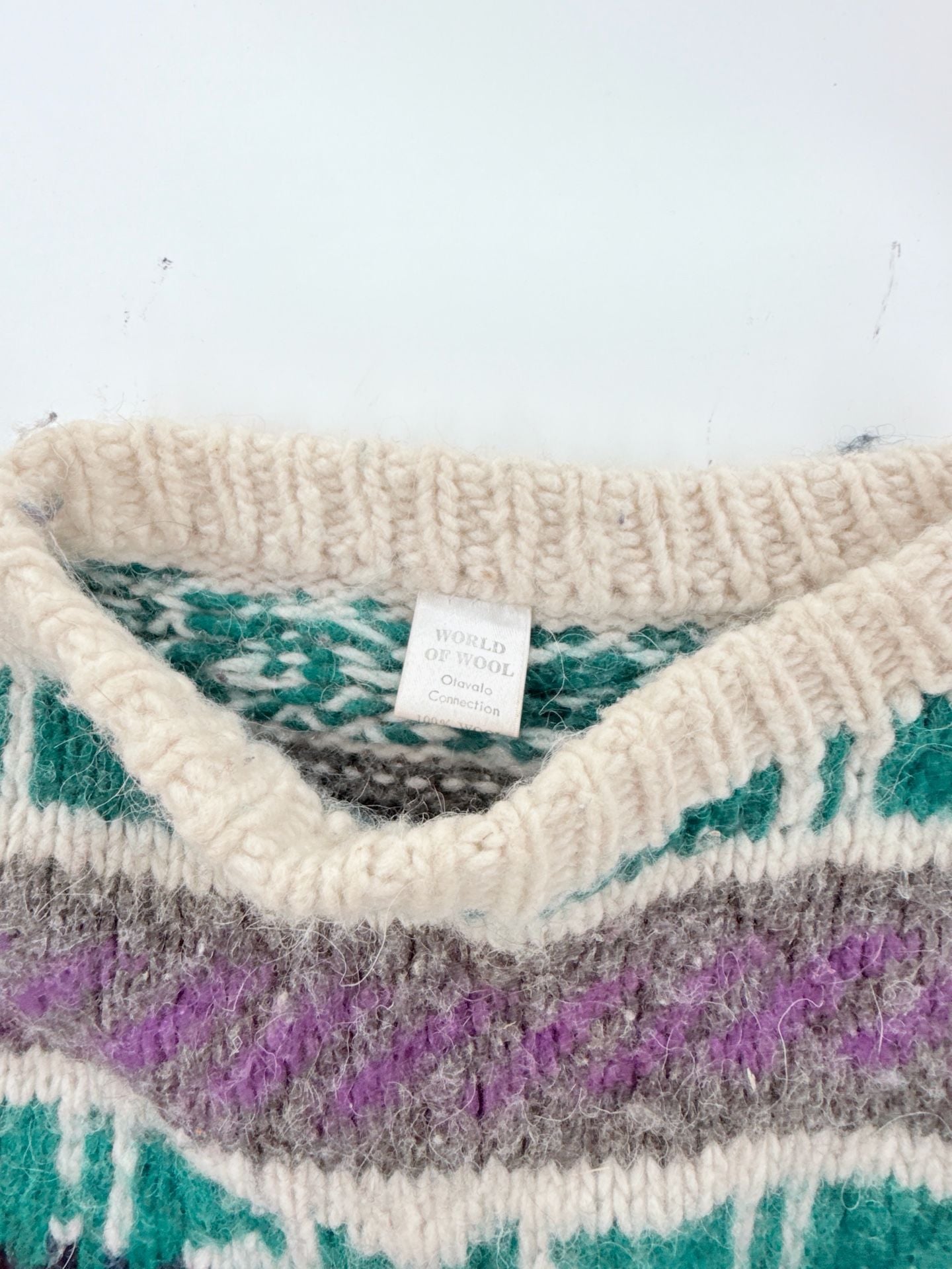 Vintage World Of Wool Wool Sweater Fair Isle Geometric Chunky Knit Pullover L 3