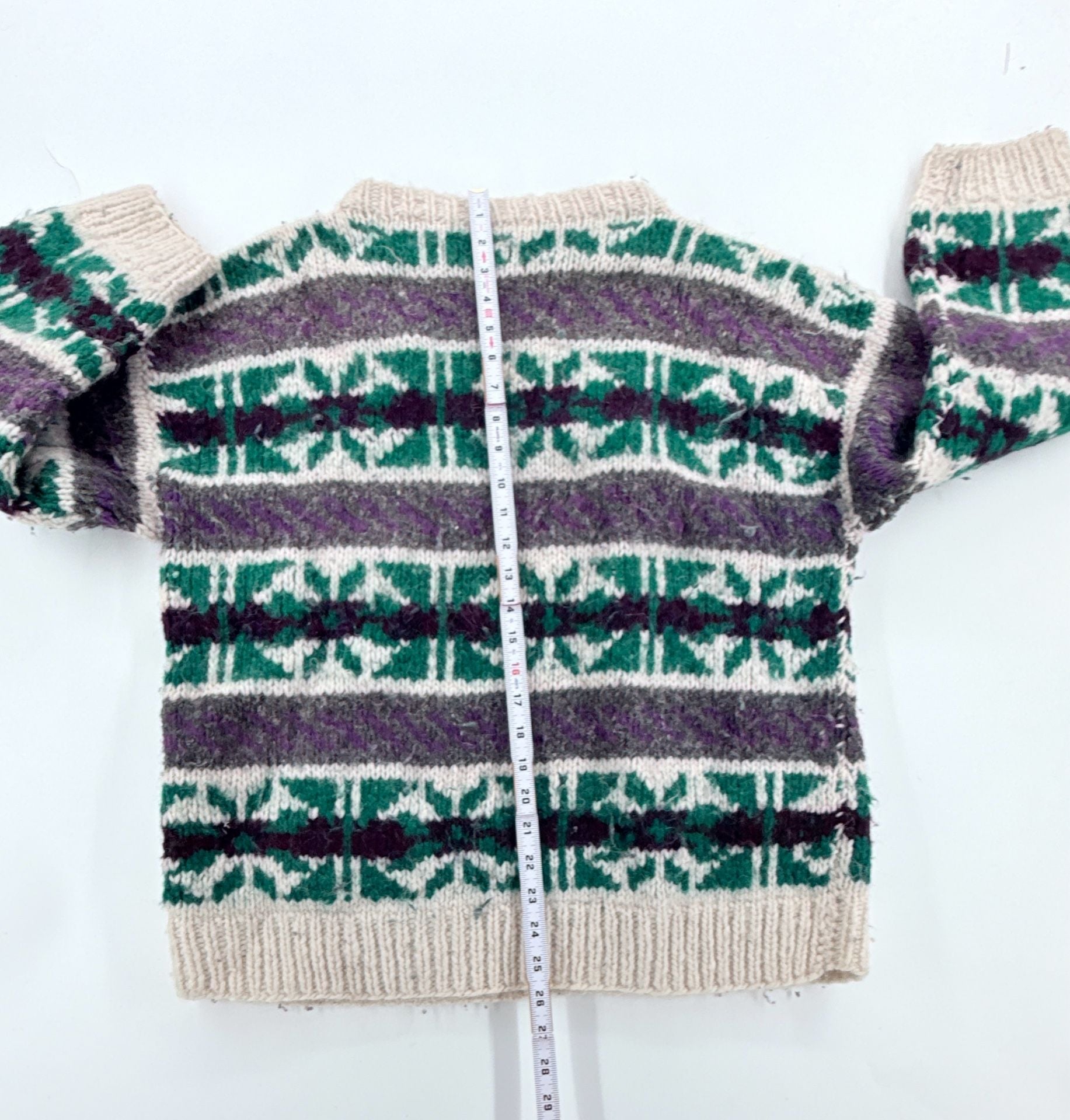 Vintage World Of Wool Wool Sweater Fair Isle Geometric Chunky Knit Pullover L 4