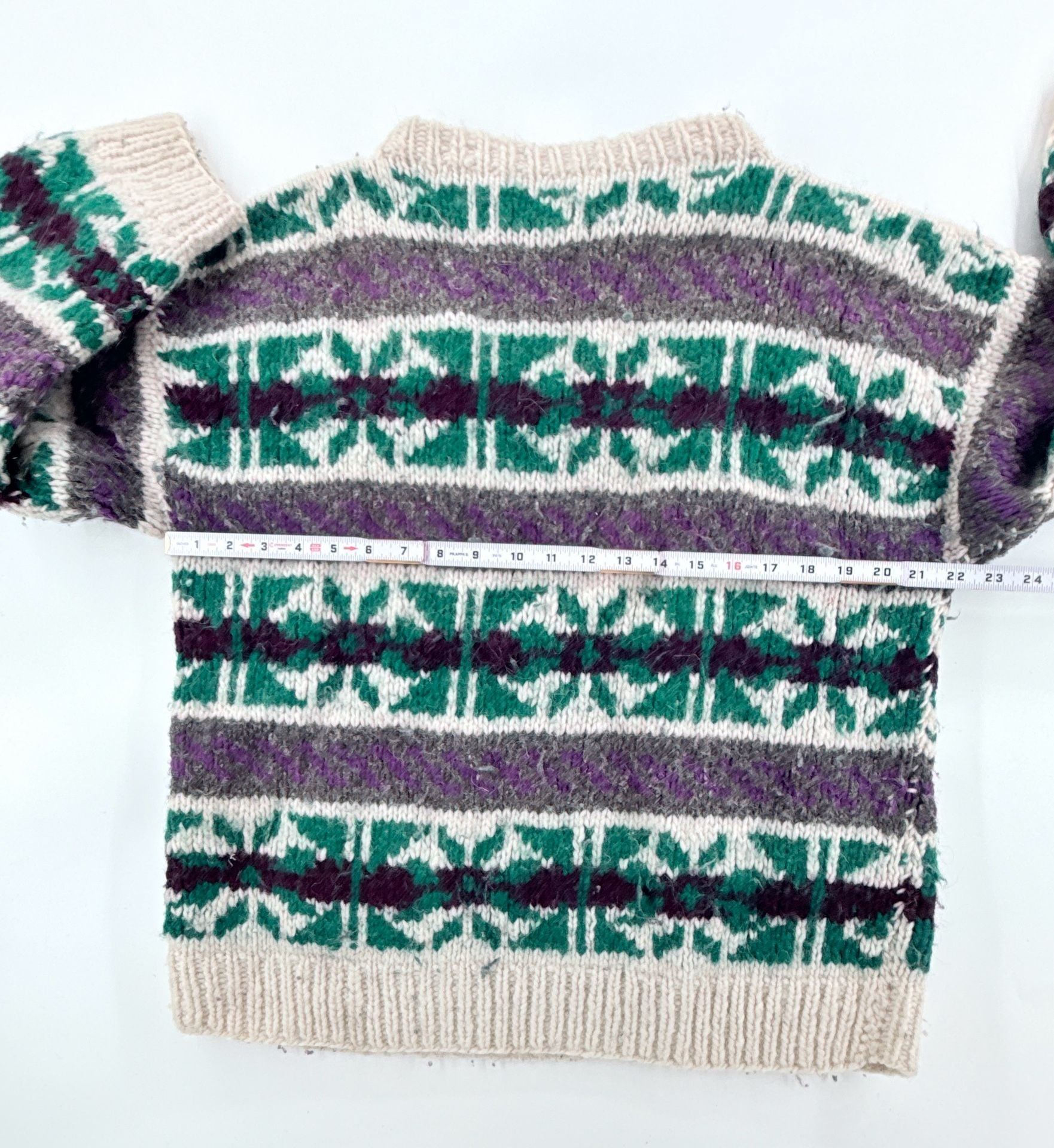 Vintage World Of Wool Wool Sweater Fair Isle Geometric Chunky Knit Pullover L 5