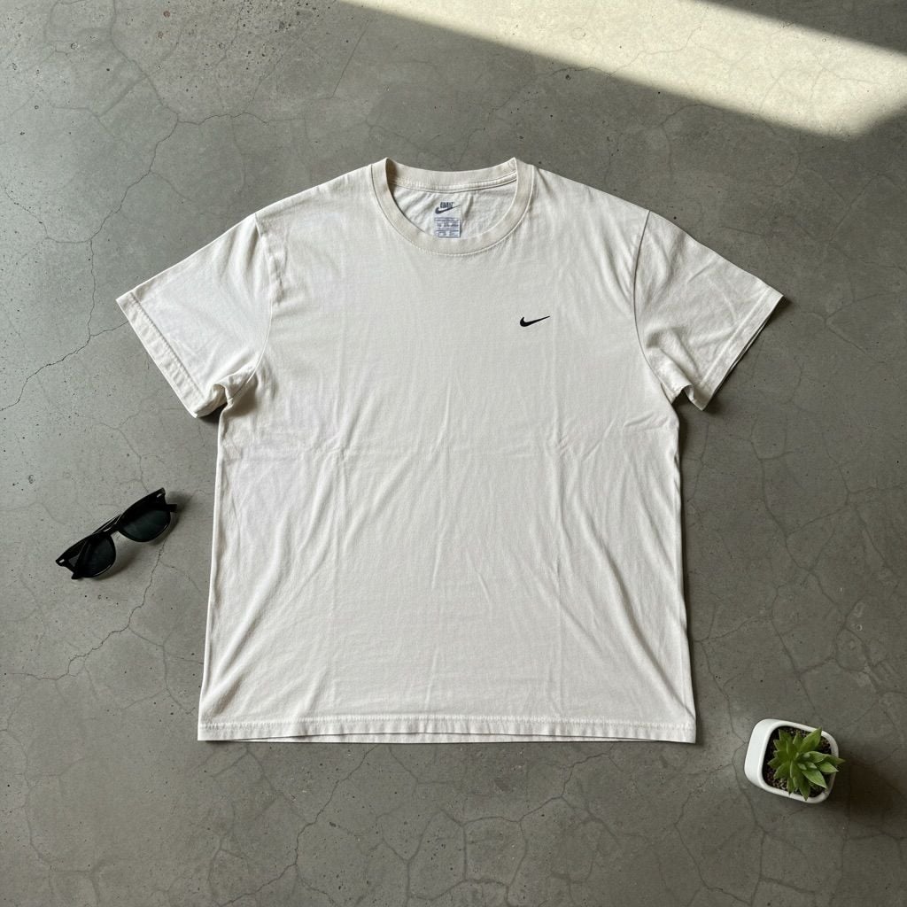 Nike Minimalist Swoosh T-Shirt Size M Beige Embroidered Logo 2