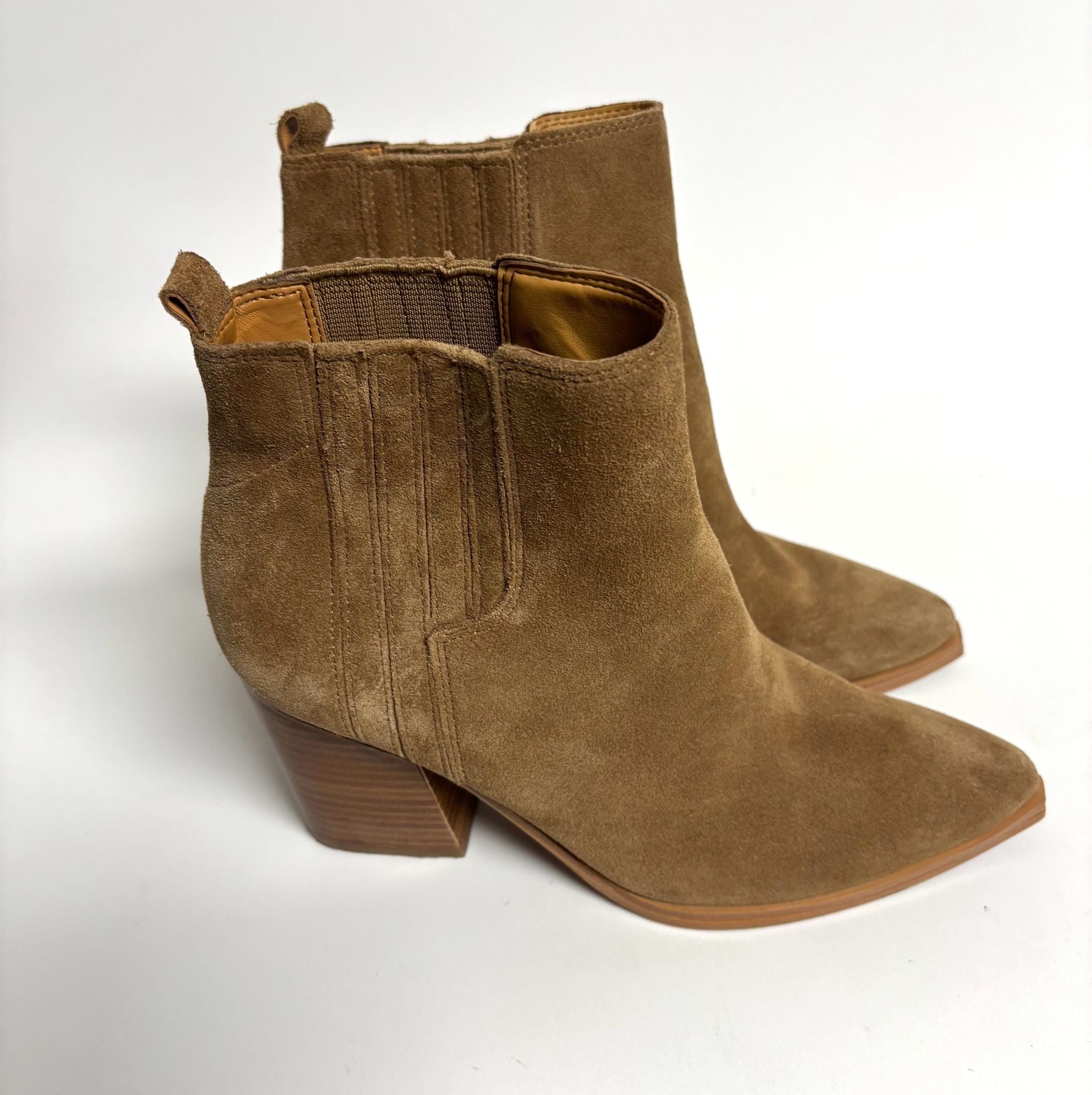 Marc Fisher LTD Booties Size 8M Brown Suede Pointed Toe Block Heel 5