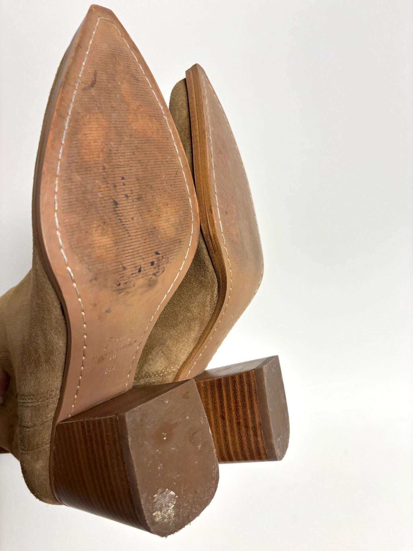 Marc Fisher LTD Booties Size 8M Brown Suede Pointed Toe Block Heel 6