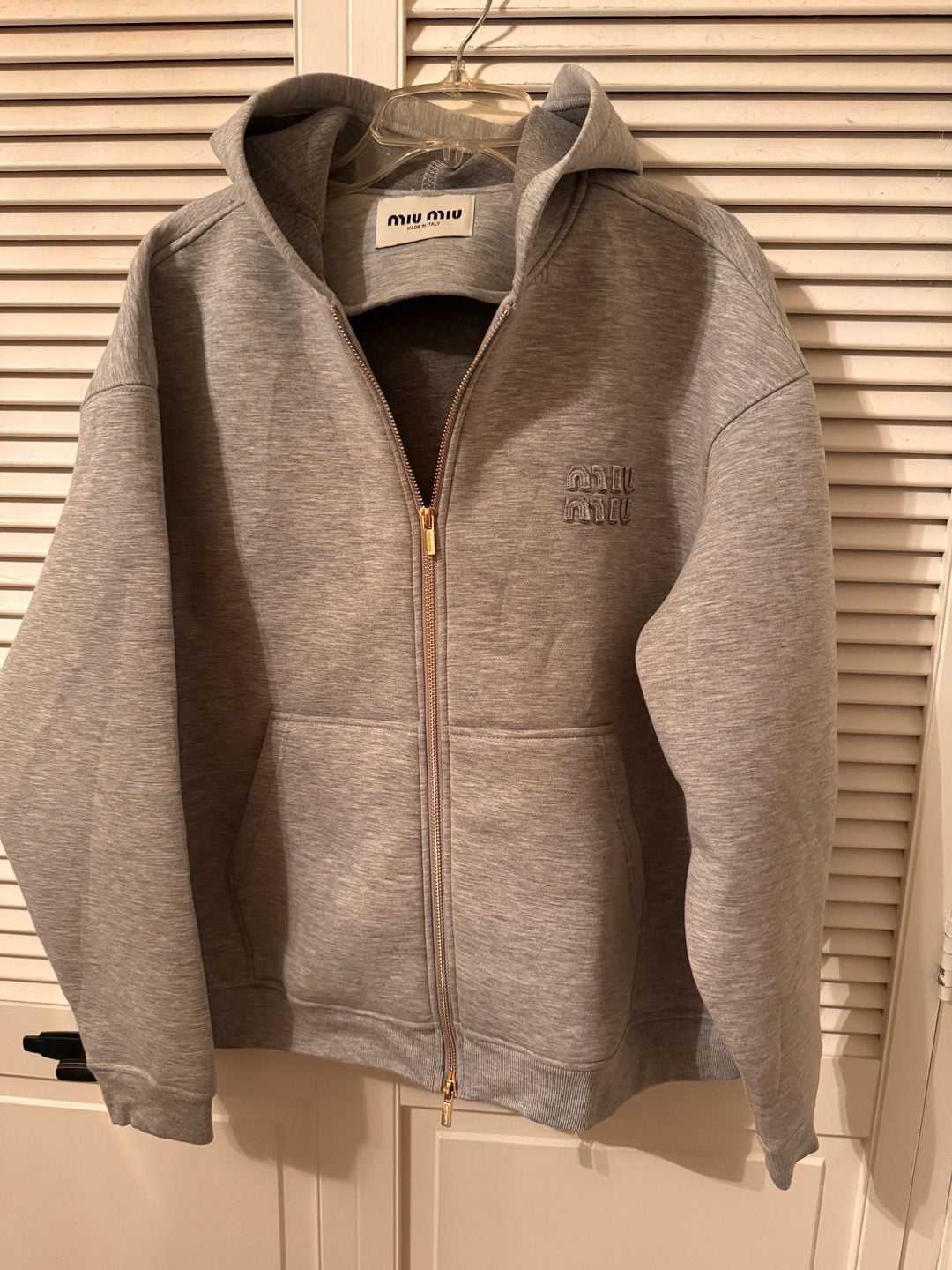 Miu Miu Zip-Up Hoodie Size 36 Gray Cotton Logo Sweatshirt 2