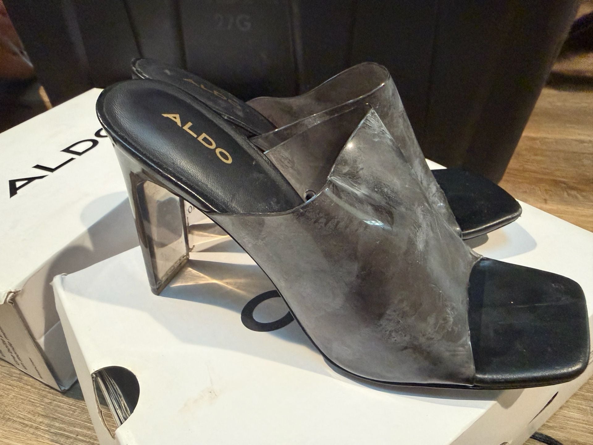 Aldo Ybendaviel Heels Size 8.5 Black Clear Sandals 5