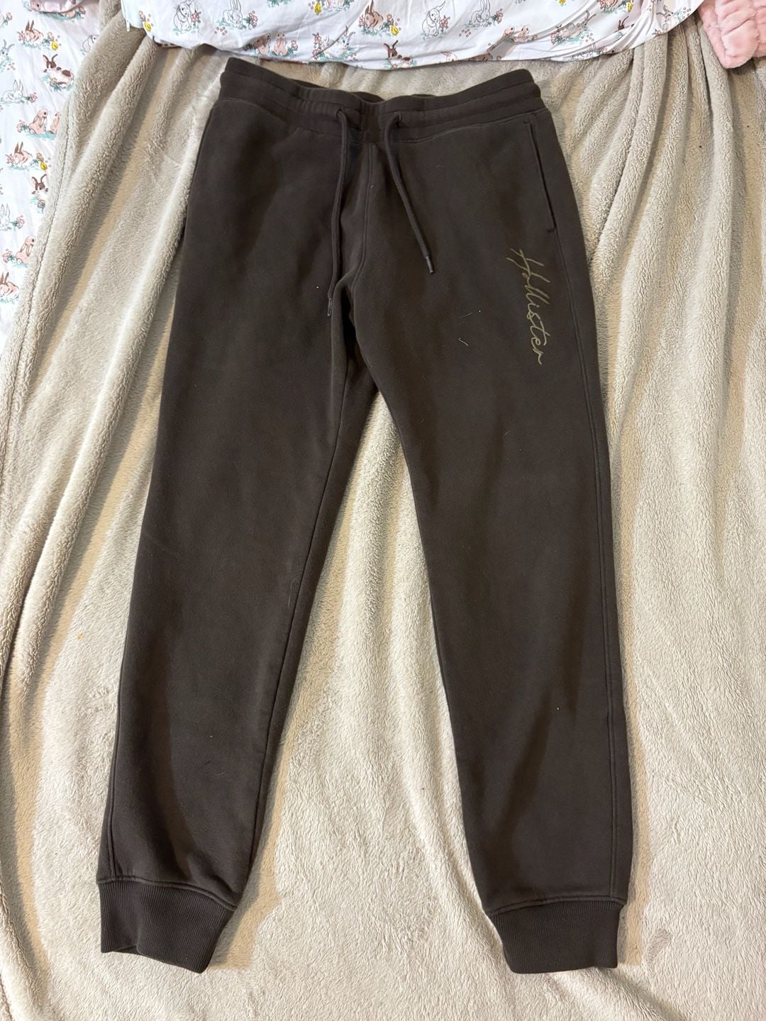 Hollister Script Logo Sweatpants Size S Brown Fleece Drawstring Joggers 2