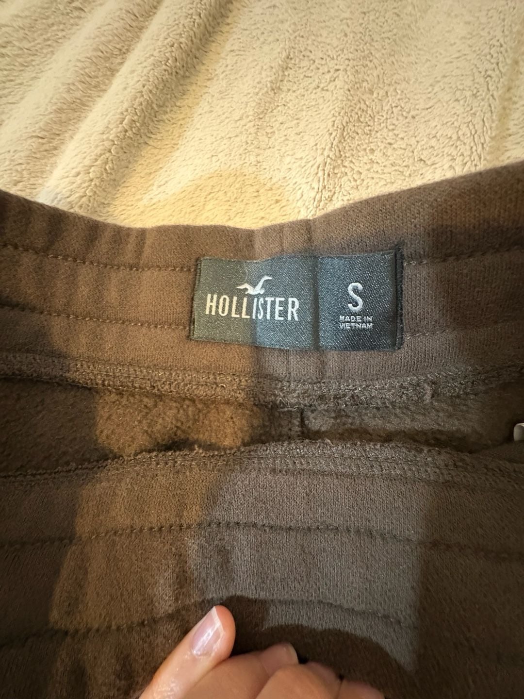 Hollister Script Logo Sweatpants Size S Brown Fleece Drawstring Joggers 3