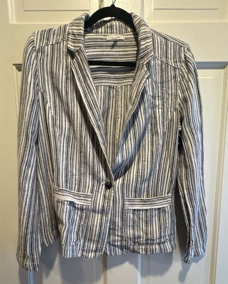 Maurices Blazer Size S Blue White Striped Linen Blend Single Button 2
