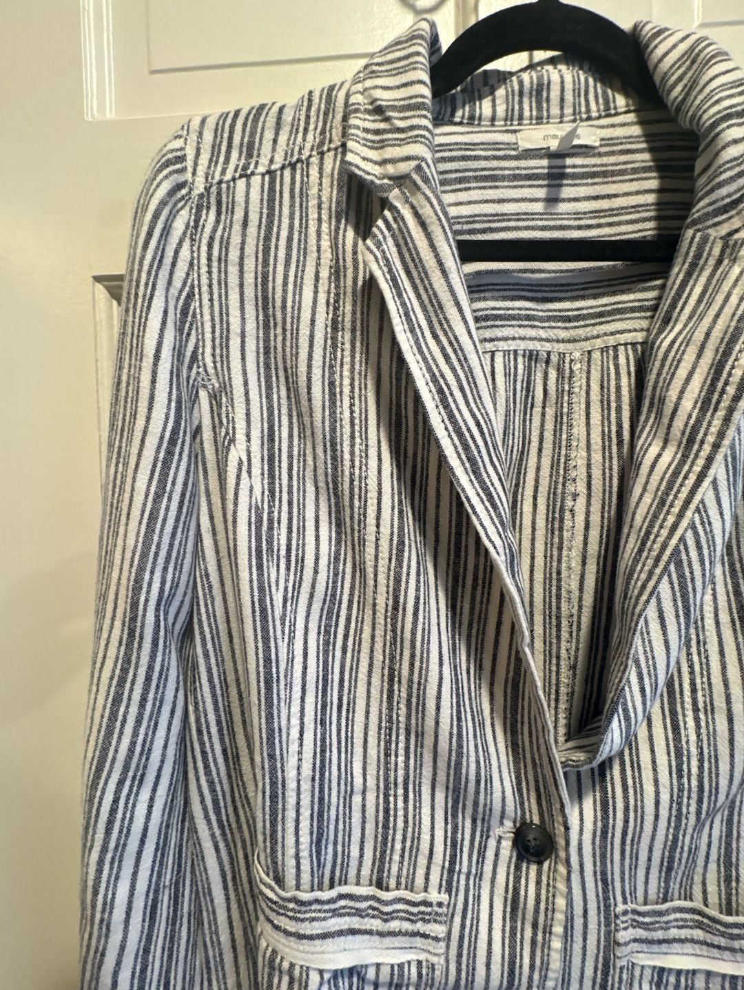 Maurices Blazer Size S Blue White Striped Linen Blend Single Button 5